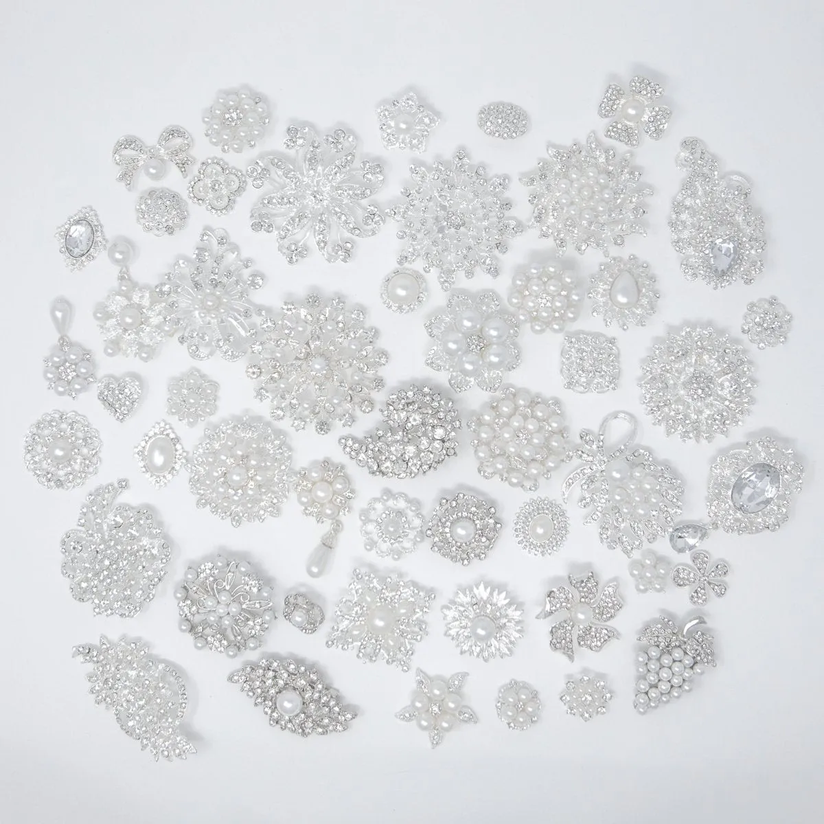 Bulk Silver Rhinestone Embellishments with Pearls