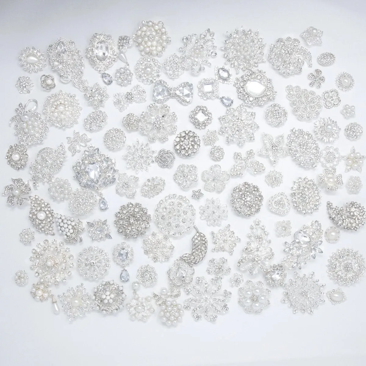 Bulk Silver Rhinestone Embellishments with Pearls