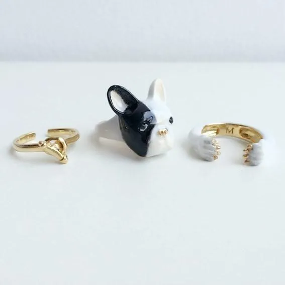 Bull Dog 3 Pieces Duo Black Eyes Set Ring