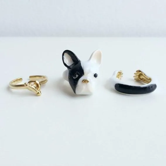 Bull Dog 3 Pieces Duo Black Eyes Set Ring