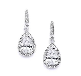 Classic Cubic Zirconia Pear Drop Bridal Earrings