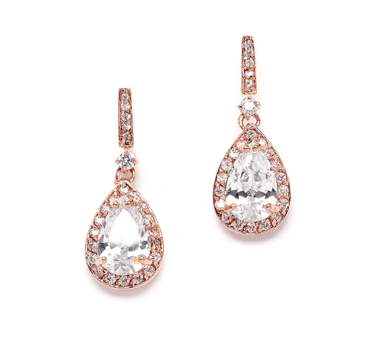 Classic Cubic Zirconia Pear Drop Bridal Earrings