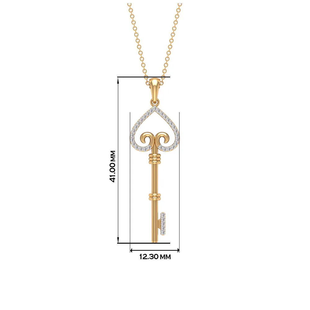 Contemporary Key Pendant Necklace with Zircon