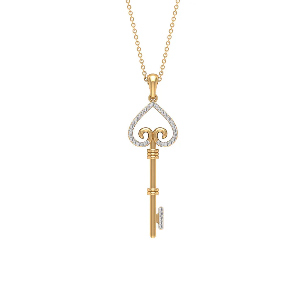 Contemporary Key Pendant Necklace with Zircon