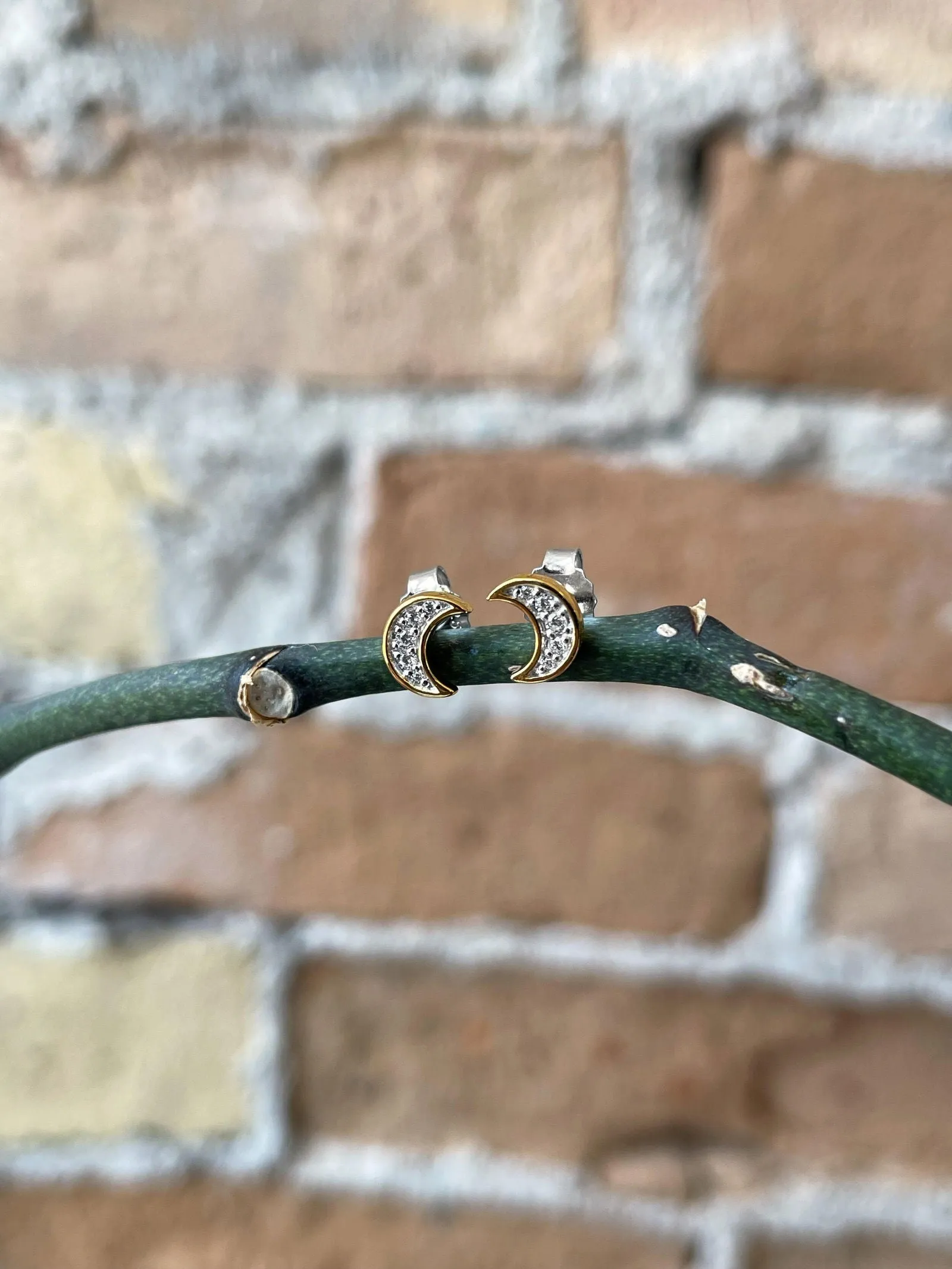 Cubic Zirconia Moon Studs