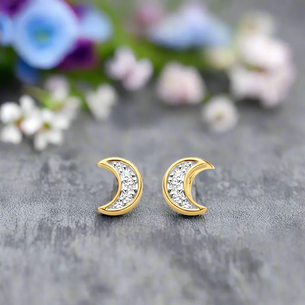 Cubic Zirconia Moon Studs