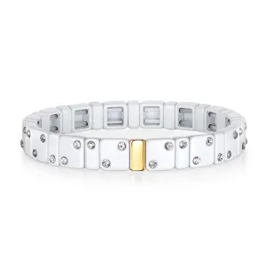 CZ Enamel Bracelet-White