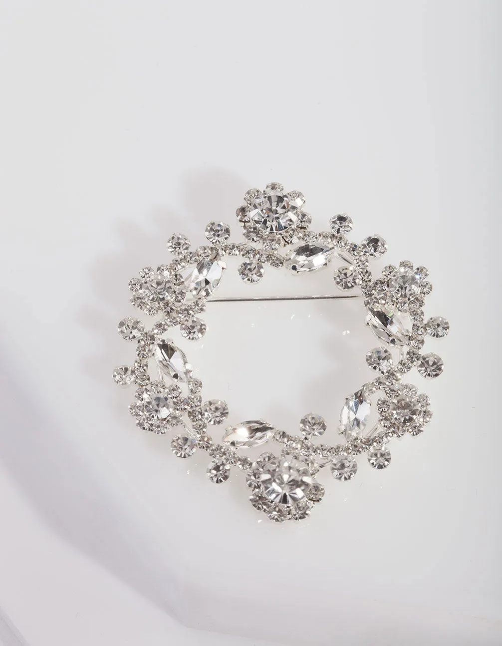 Diamante Floral Wreath Brooch