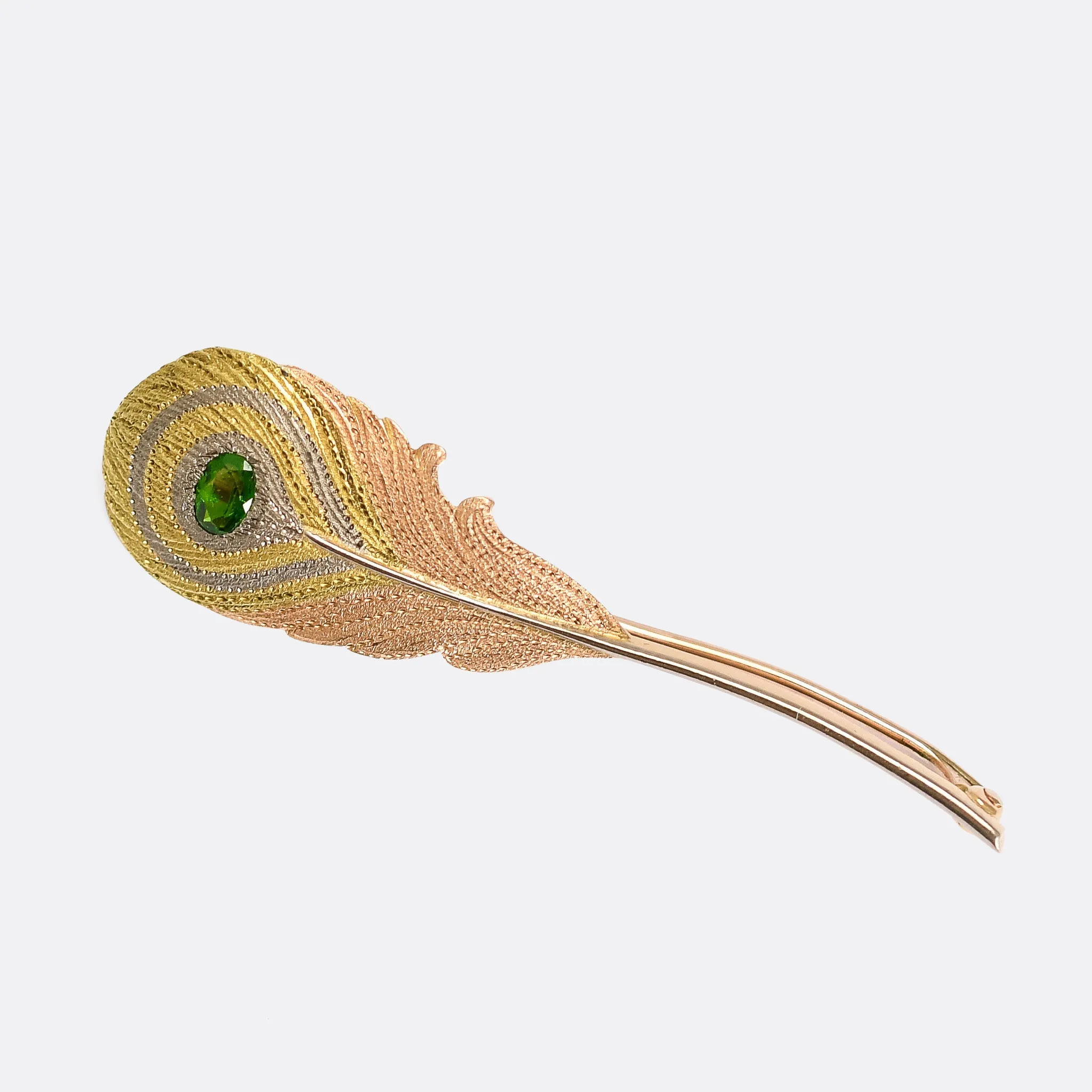 Edwardian Demantoid Garnet Peacock Feather Brooch