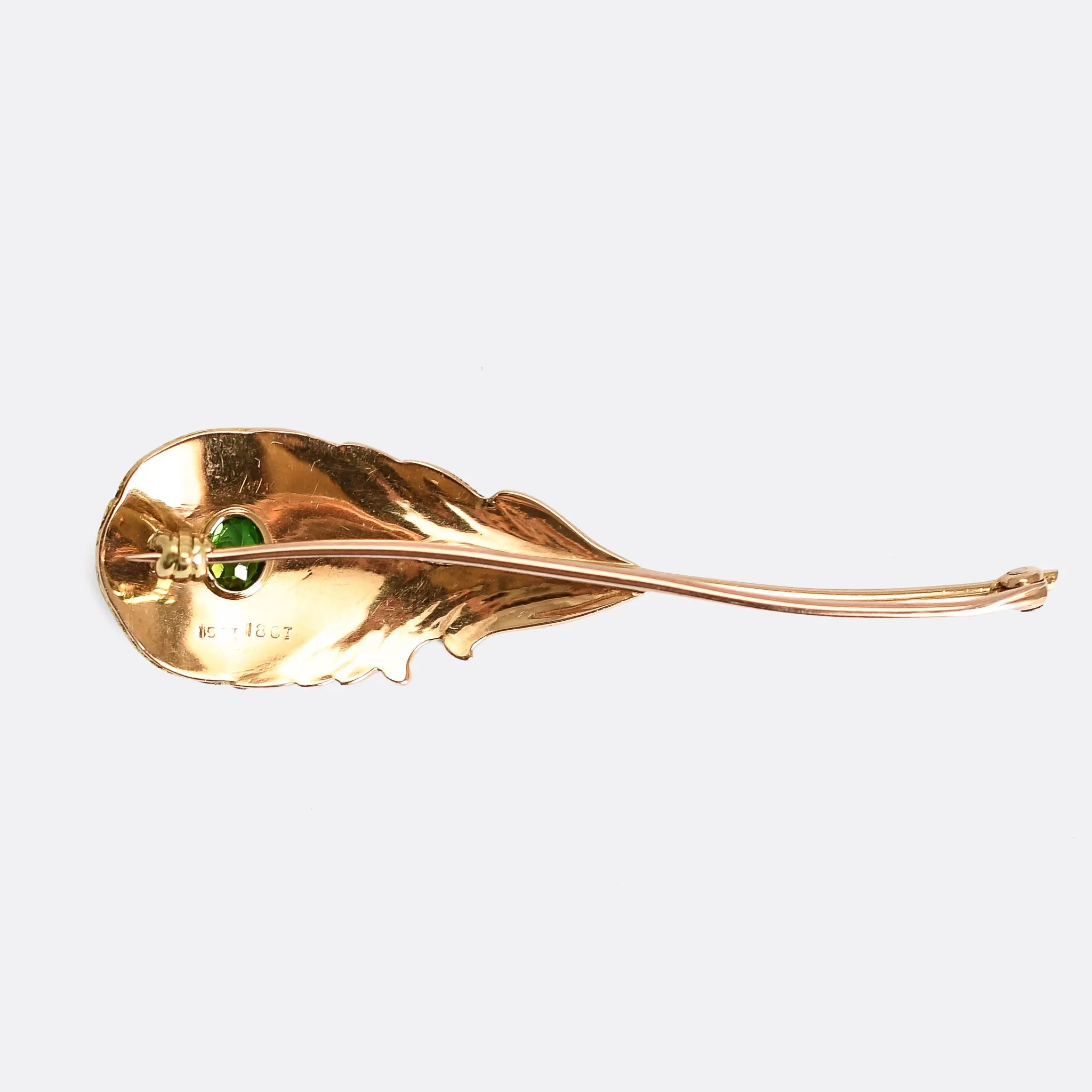 Edwardian Demantoid Garnet Peacock Feather Brooch