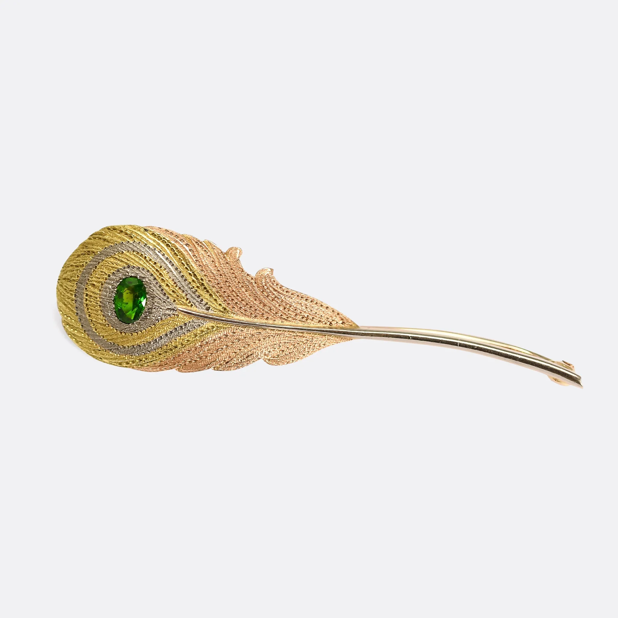 Edwardian Demantoid Garnet Peacock Feather Brooch