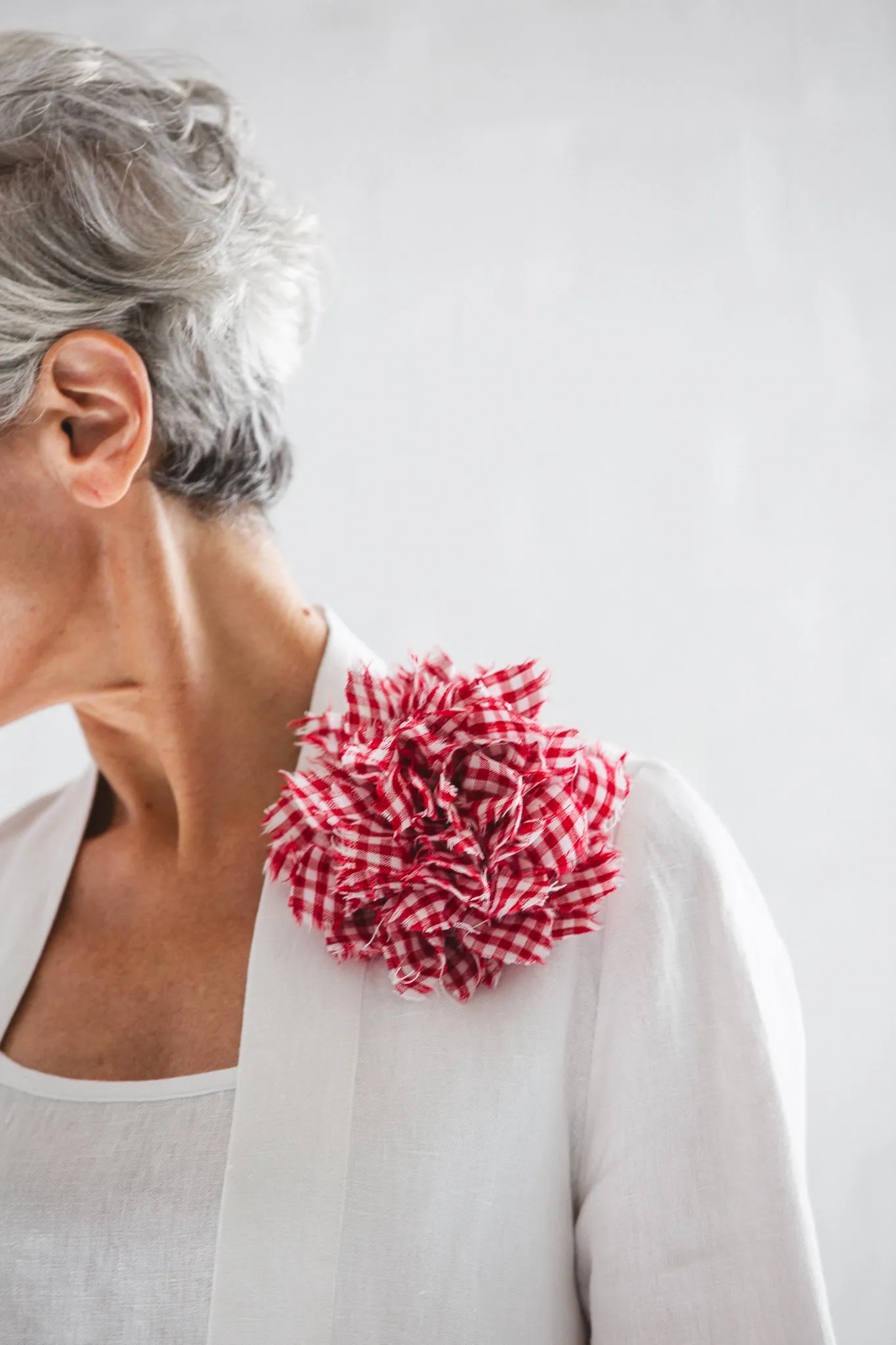 Fabric Flower Brooch | Red Gingham