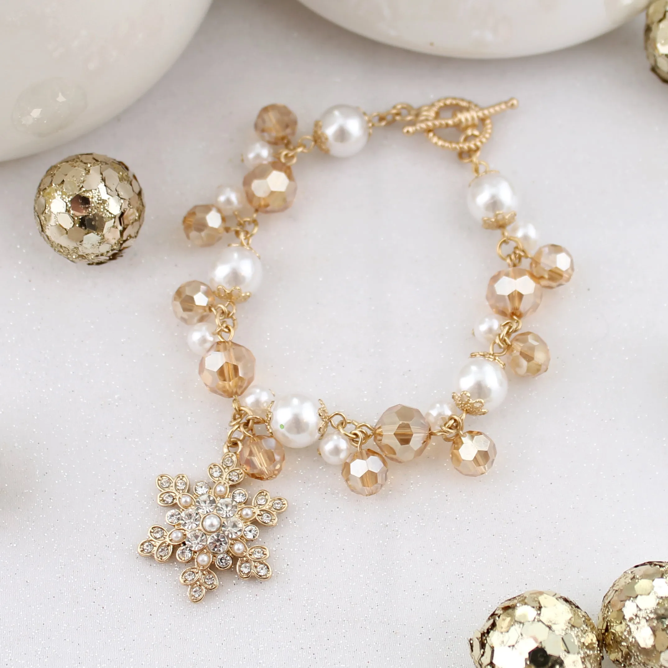 Glitzy Gold Snowflake Toggle Clasp Christmas Bracelet