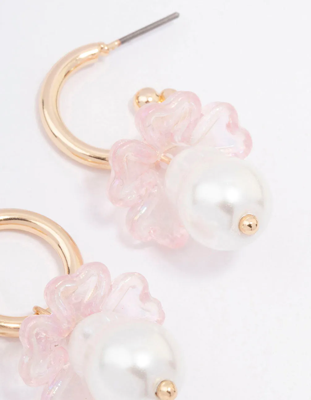 Gold Mushroom Pearl Drop Huggie Earrings