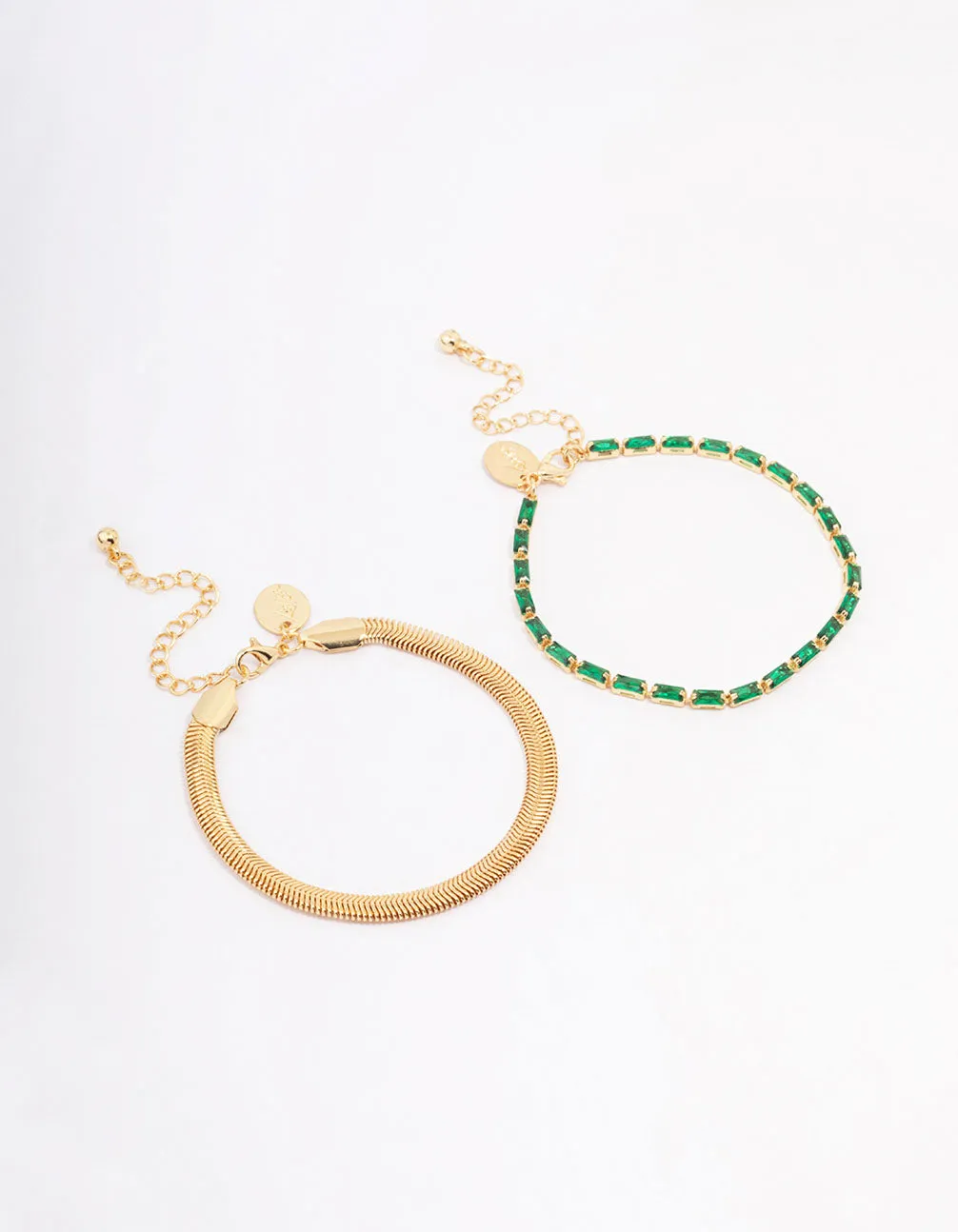 Gold Plated Baguette & Snake Chain Bracelet Pack