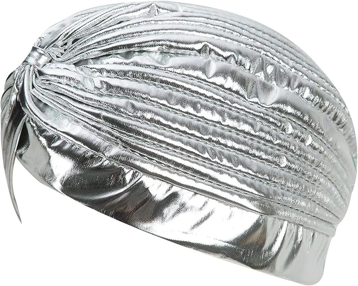 Great Gatsby 1920's Turban Head Wrap Hat Fancy Dress - Metallic Silver