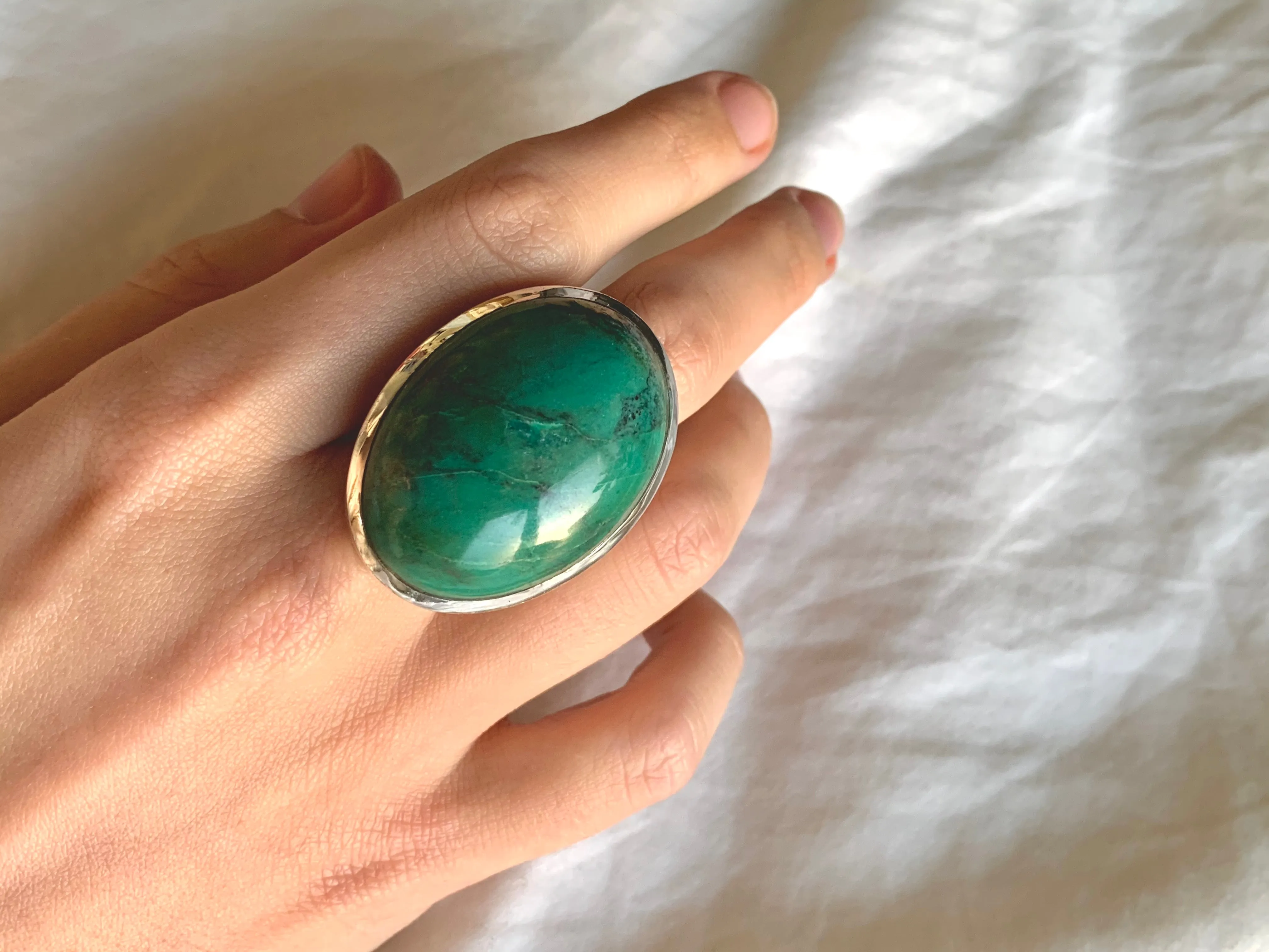 Green Tibetan Turquoise Naevia Ring - XLarge Chunky Oval (US 11.5)