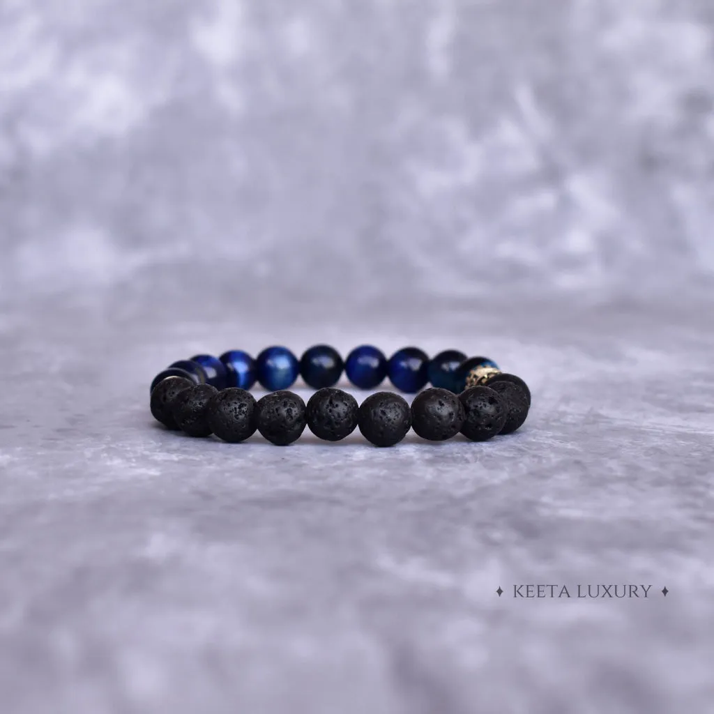 Hamsa Protection - Blue Tiger's Eye & Lava Bracelets