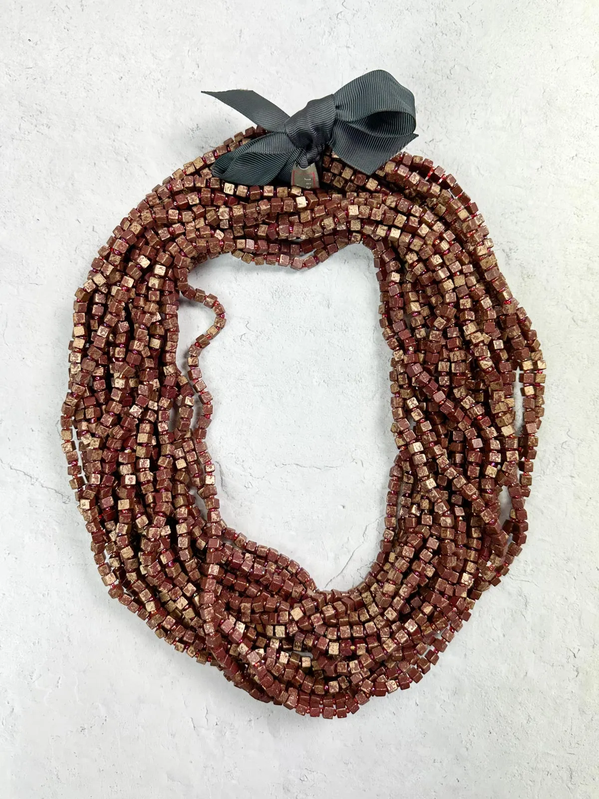 Hand Painted The Next Pashmina Beaded Necklace, Burgundy/Gold