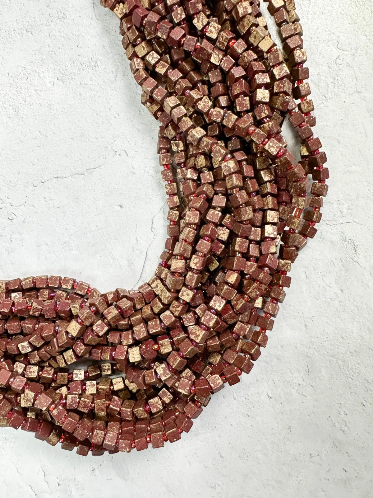 Hand Painted The Next Pashmina Beaded Necklace, Burgundy/Gold