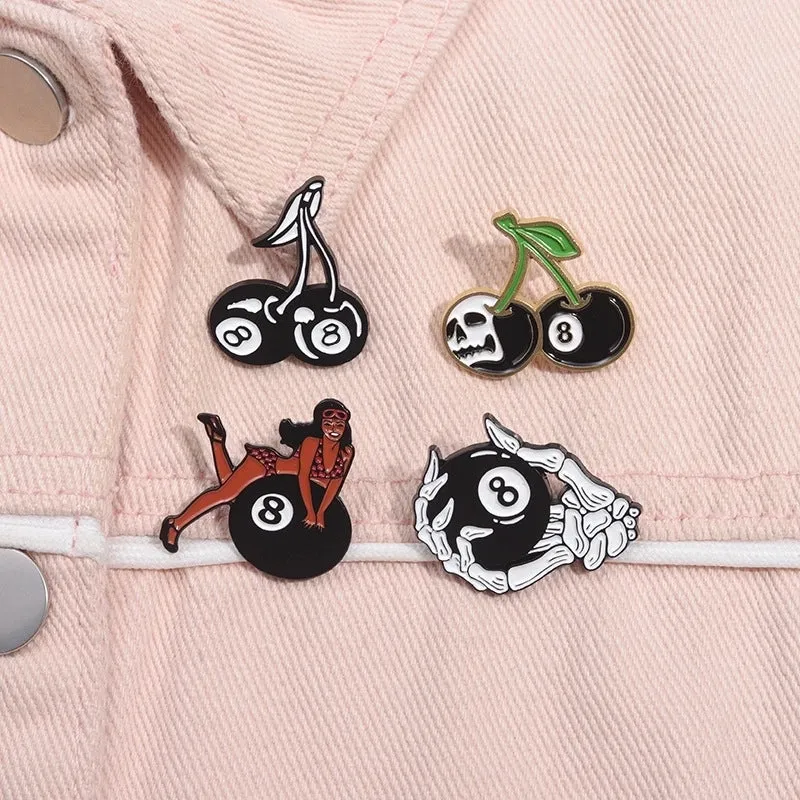 Hip-Hop Classic Style Billiards Number Cherry Alloy Stamping Stoving Varnish Plating Unisex Brooches