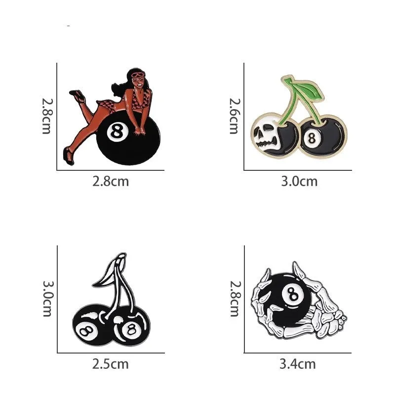 Hip-Hop Classic Style Billiards Number Cherry Alloy Stamping Stoving Varnish Plating Unisex Brooches