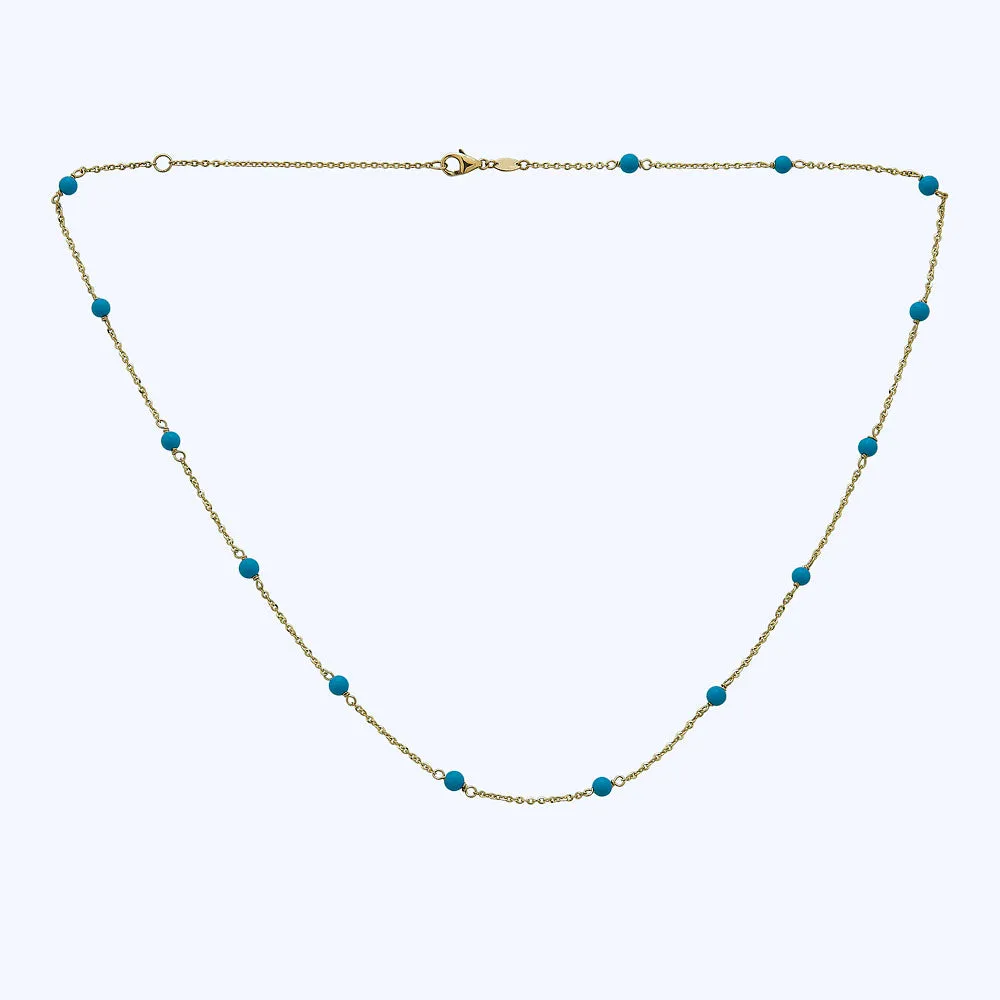 Italian 18K Yellow Gold Contemporary Chain Turquoise Necklace