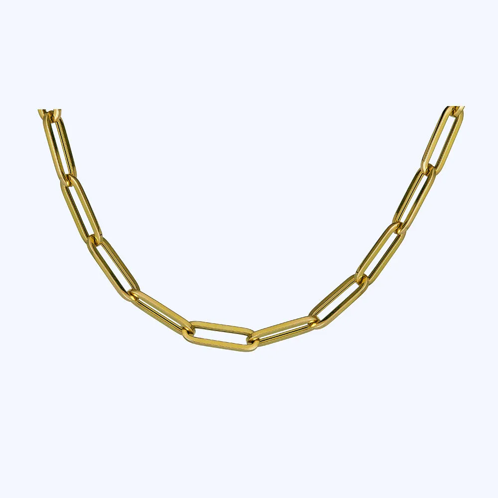 Italian 18K Yellow Gold Paper Clip Necklace