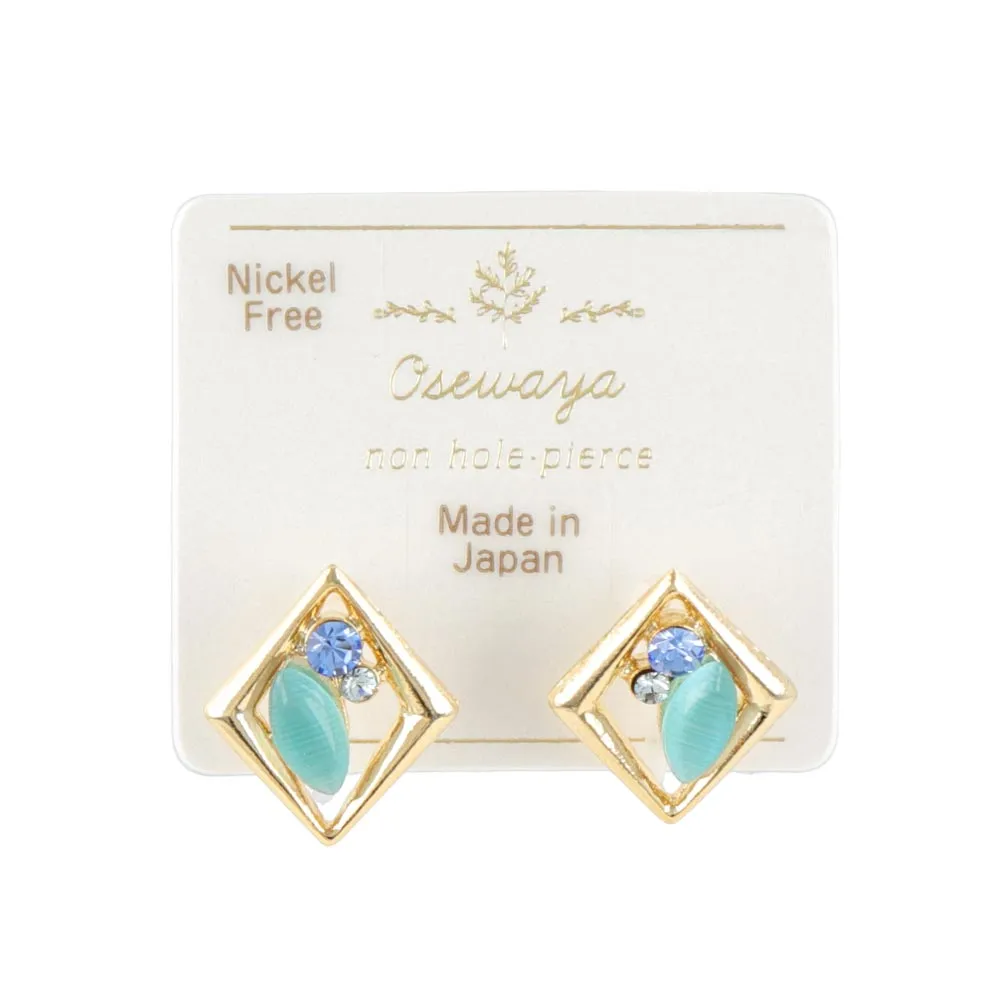 Jeweled Square Invisible Clip On Earrings