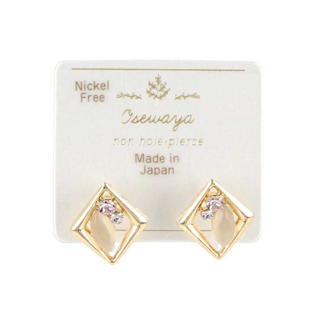 Jeweled Square Invisible Clip On Earrings