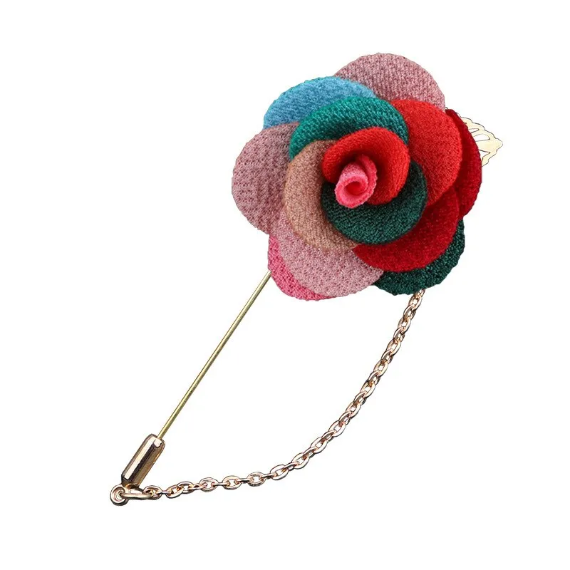 Korean Bridegroom Wedding Brooches Cloth Art Hand-made Rose Flower Brooch Lapel Pin Badge Tassel Chain Men&#39;s Suit Accessories