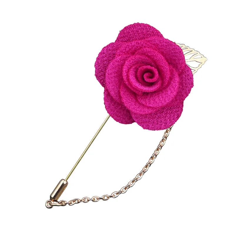 Korean Bridegroom Wedding Brooches Cloth Art Hand-made Rose Flower Brooch Lapel Pin Badge Tassel Chain Men&#39;s Suit Accessories