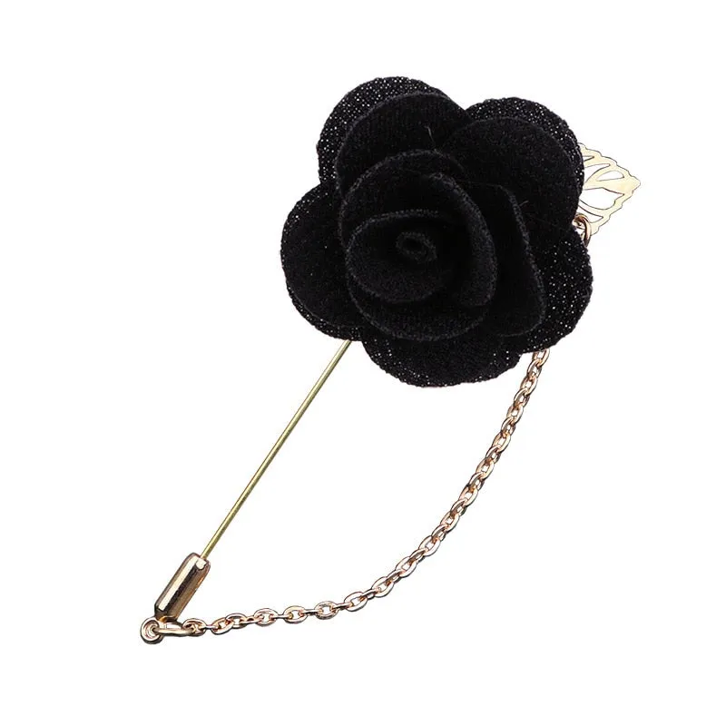 Korean Bridegroom Wedding Brooches Cloth Art Hand-made Rose Flower Brooch Lapel Pin Badge Tassel Chain Men&#39;s Suit Accessories