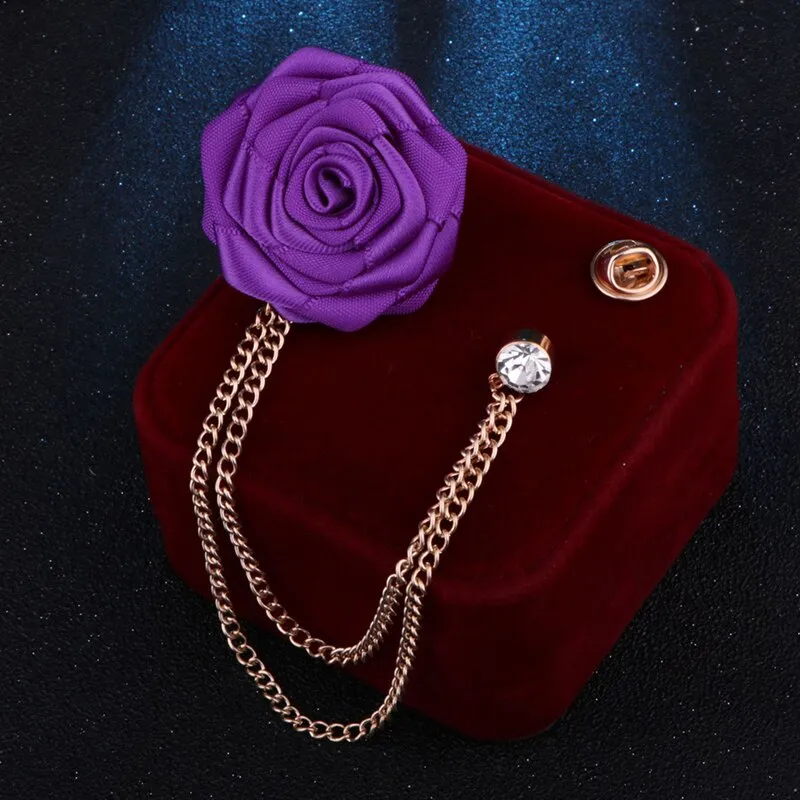 Korean Bridegroom Wedding Brooches Cloth Art Hand-made Rose Flower Brooch Lapel Pin Badge Tassel Chain Men&#39;s Suit Accessories