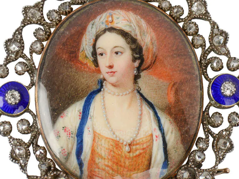 Lady Mary Wortley Montagu Portrait Miniature in Box