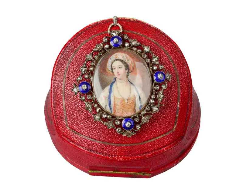 Lady Mary Wortley Montagu Portrait Miniature in Box