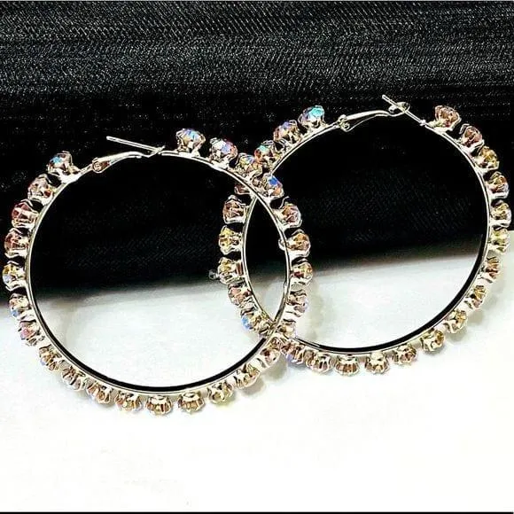 Large Sparkling AB Rhinestone Hoop Earrings