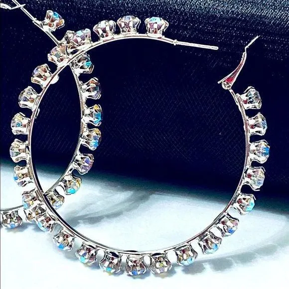 Large Sparkling AB Rhinestone Hoop Earrings