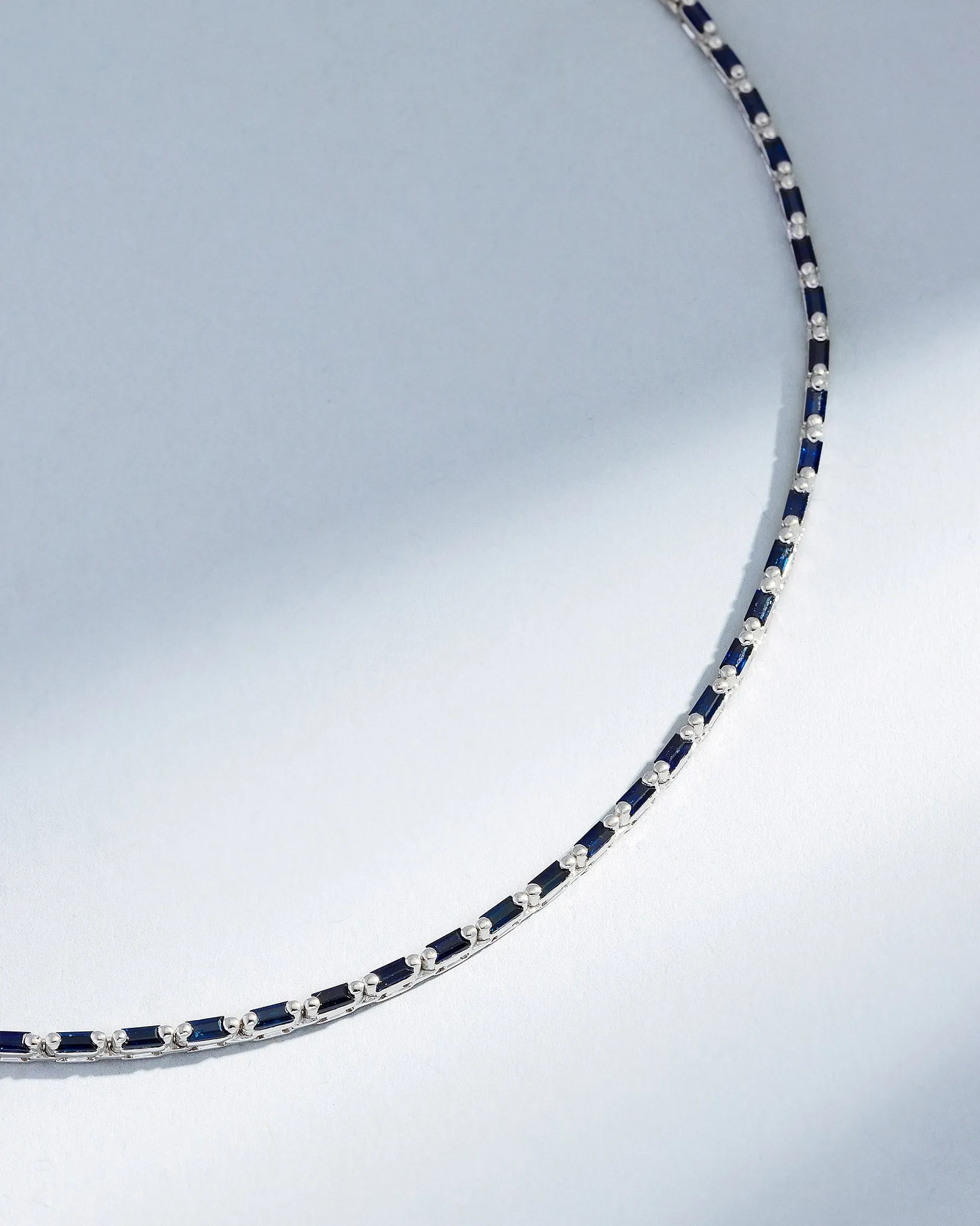 Linear Full Dark Blue Sapphire Tennis Necklace