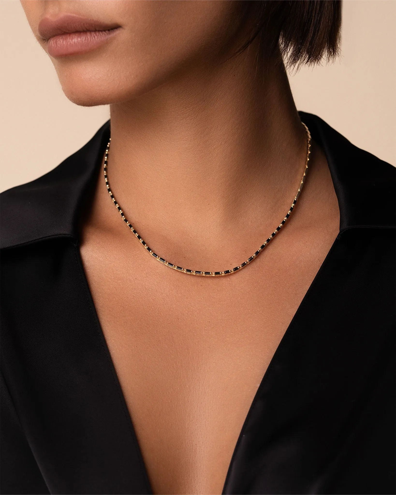 Linear Half Black Sapphire Tennis Necklace