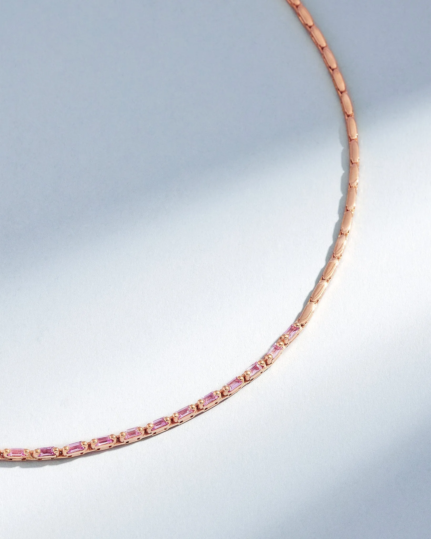 Linear Half Pink Sapphire Tennis Necklace