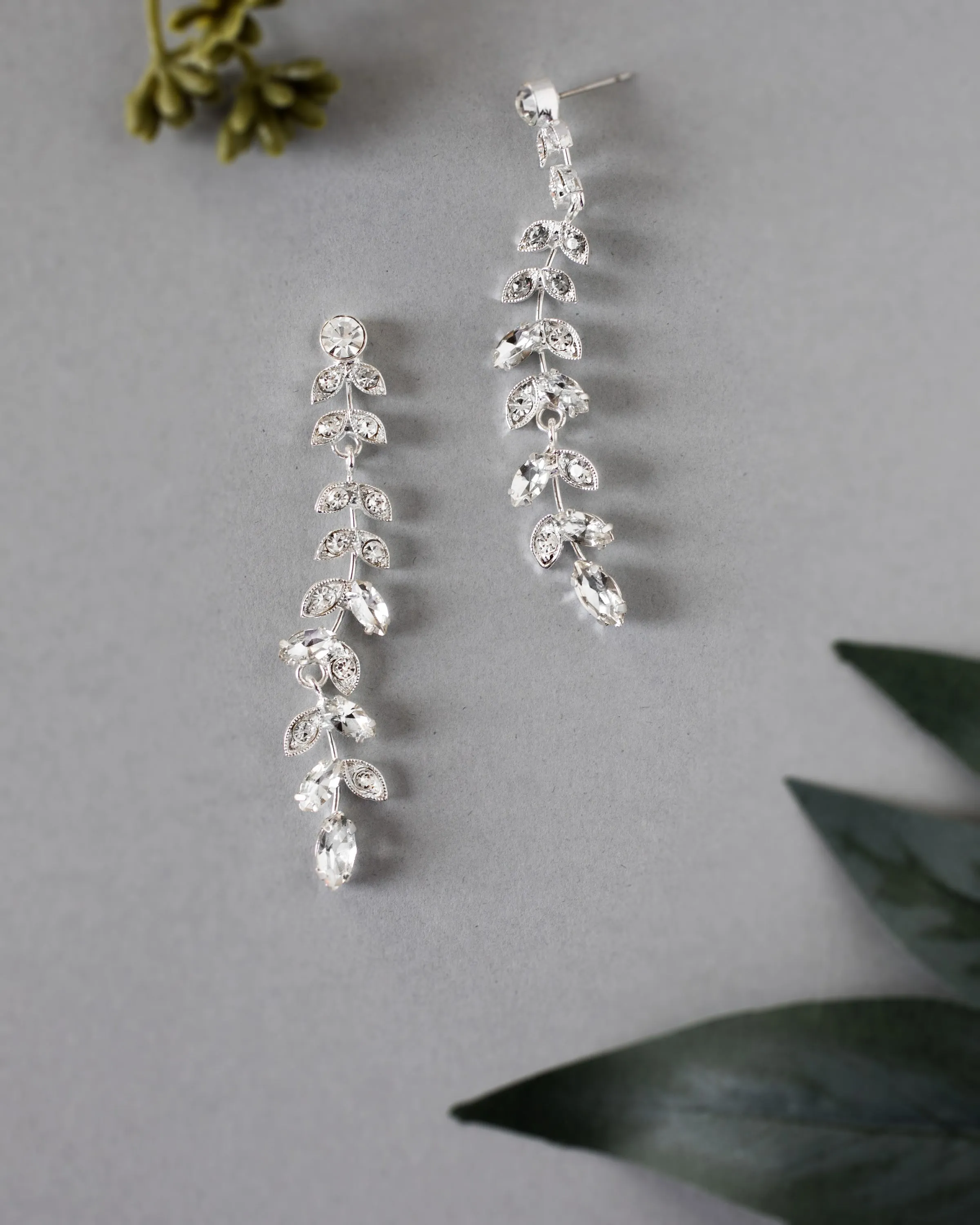 Long Leaf Vine Bridal Earrings