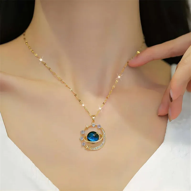 Luxurious and Chic Starry Sky Pendant Necklace with Copper Micro-Inlaid Zirconium in Starry Style