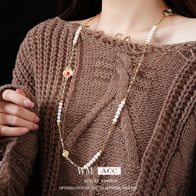 Luxurious Flower Geometric Flower Artificial Pearl Electroplating Necklaces