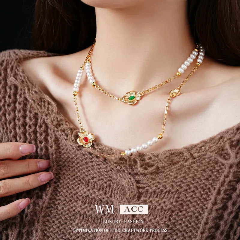 Luxurious Flower Geometric Flower Artificial Pearl Electroplating Necklaces