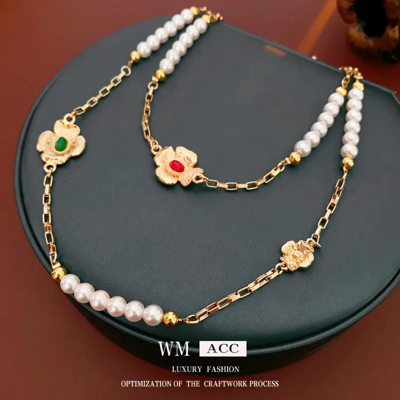 Luxurious Flower Geometric Flower Artificial Pearl Electroplating Necklaces