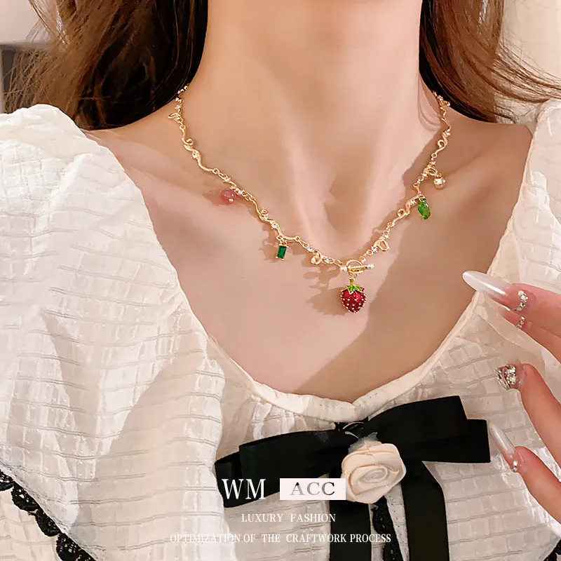 Luxurious Strawberry Fruit Copper Electroplating Necklaces