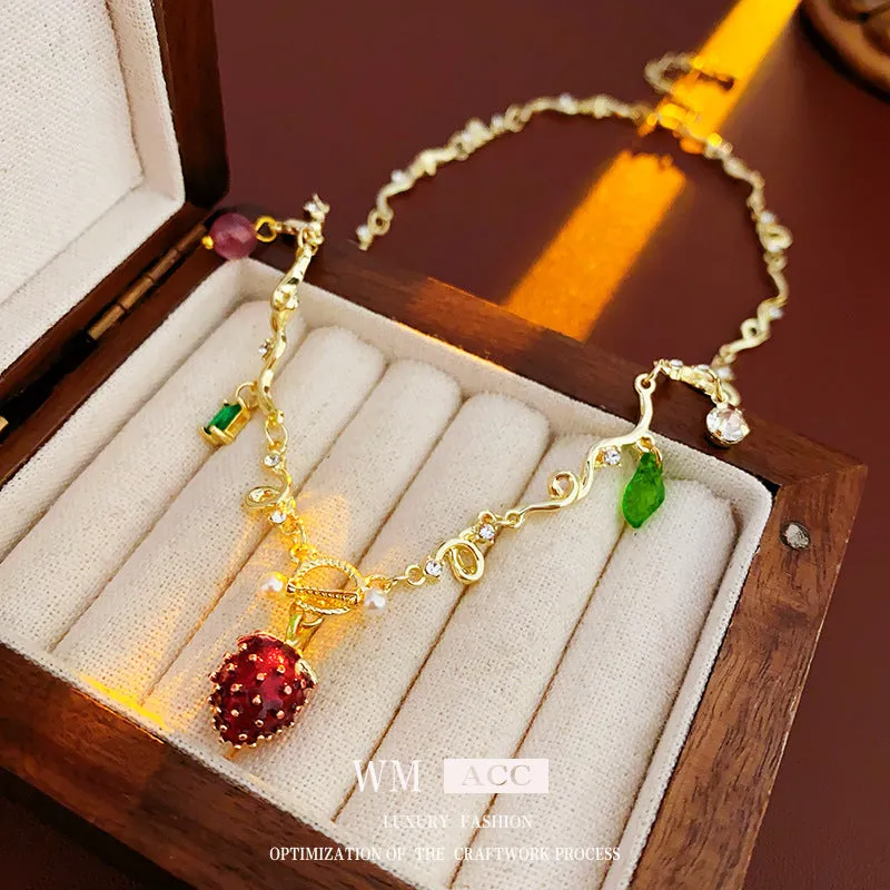 Luxurious Strawberry Fruit Copper Electroplating Necklaces