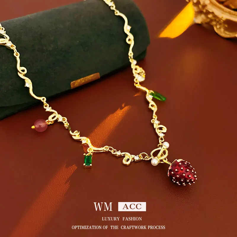 Luxurious Strawberry Fruit Copper Electroplating Necklaces