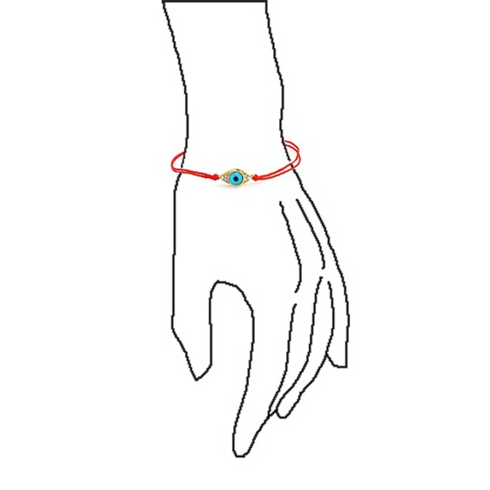 Minimalist Charm Bracelet with Turkish Blue Evil Eye and Red String 14K Gold Plated